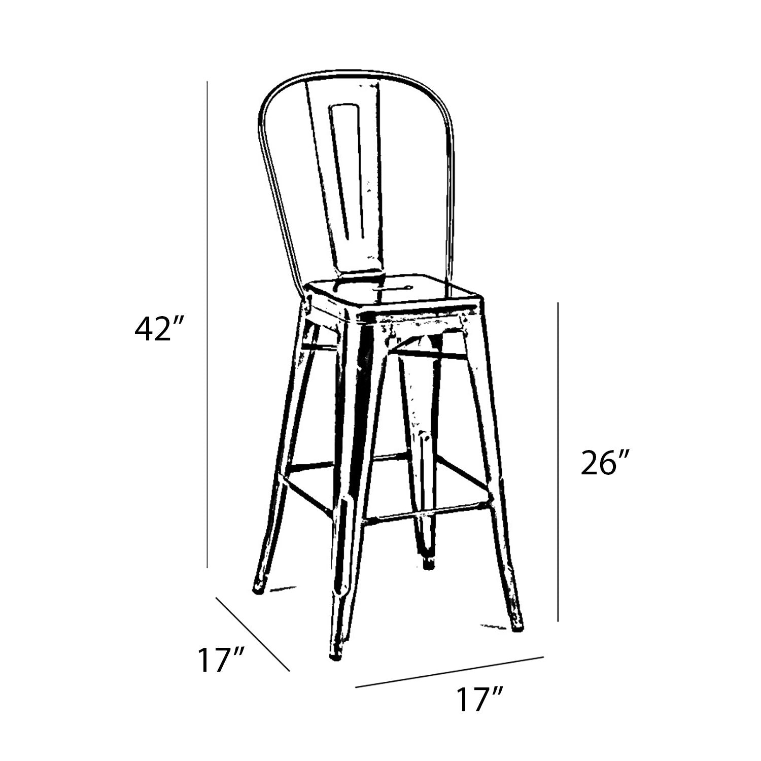 Tolix Style Matte Black High Back Steel Counter Stool 26 Inch