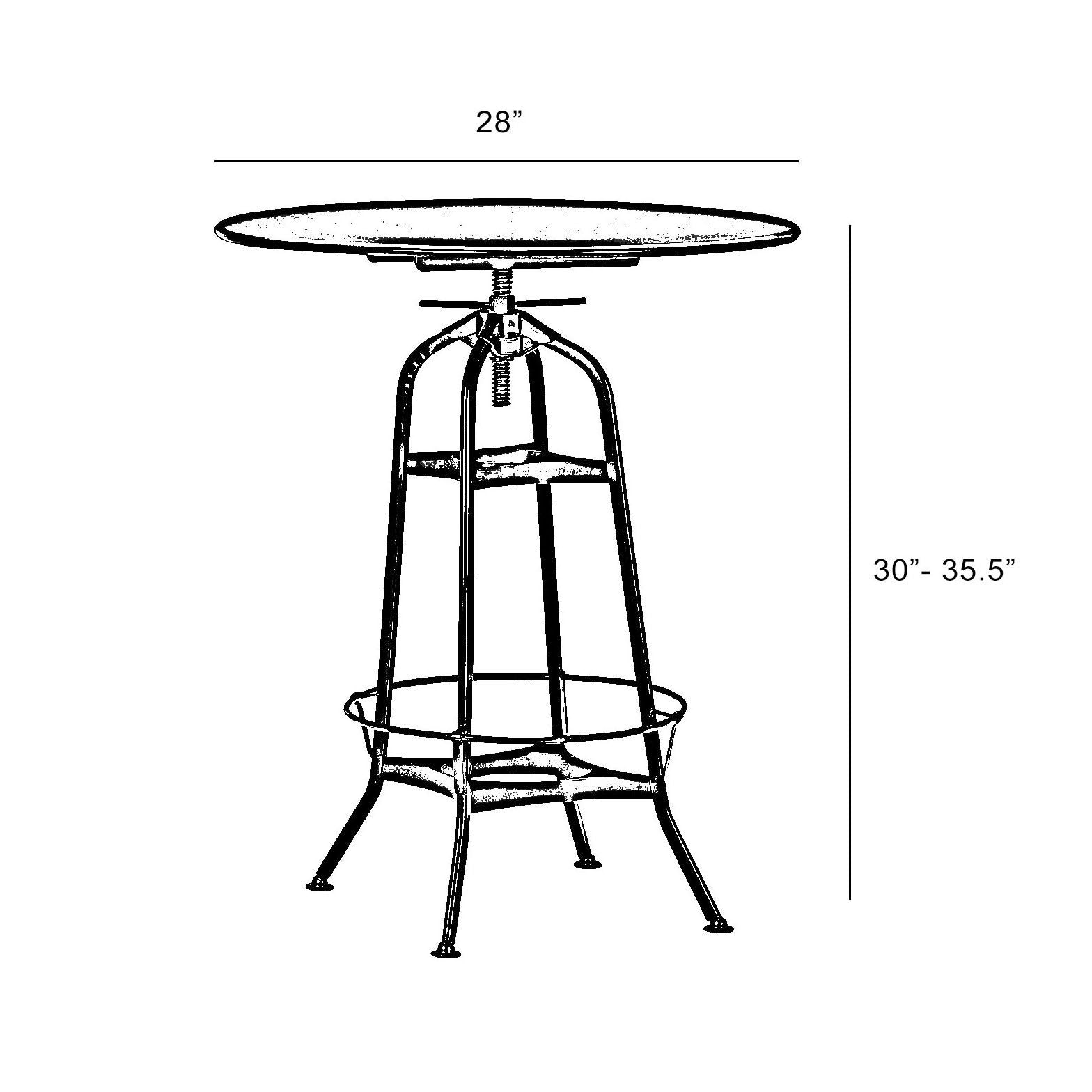 Toledo Black Adjustable Steel Bar Table 30 - 36 Inch