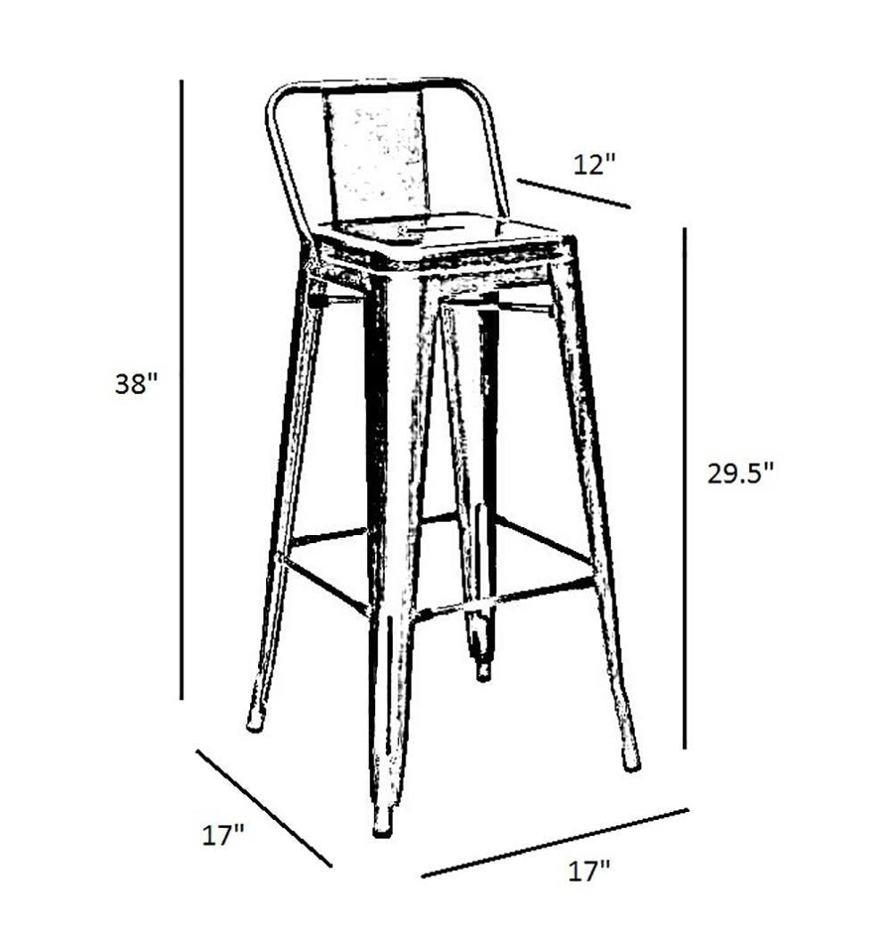 Tolix Style Steel Low Back Barstool 30 Inch