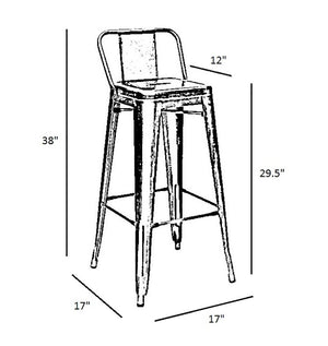Tolix Style Steel Low Back Barstool 30 Inch