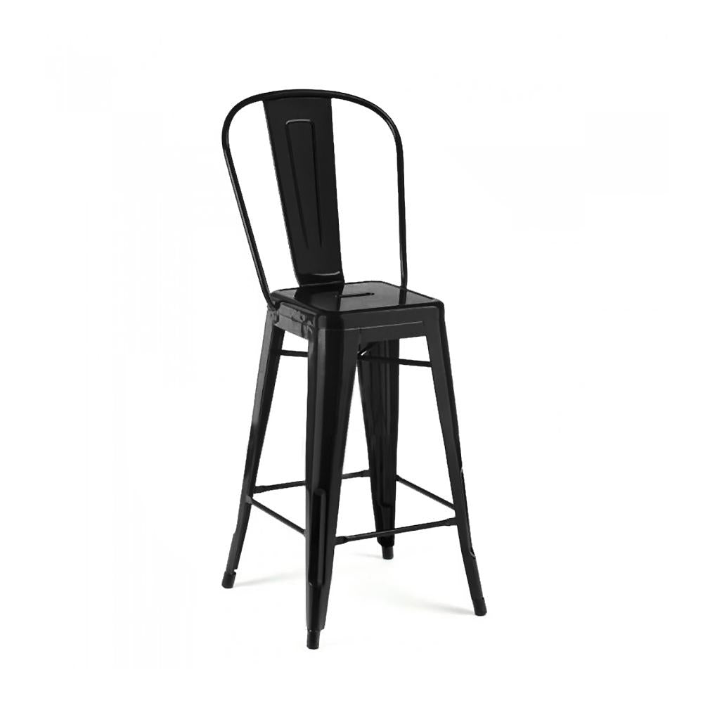 Tolix Style Matte Black High Back Steel Counter Stool 26 Inch