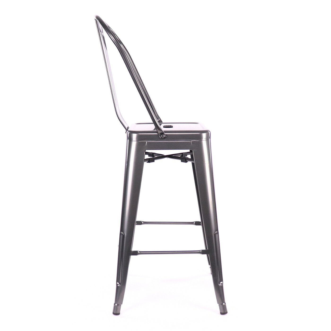 Tolix Style Matte Black High Back Steel Counter Stool 26 Inch