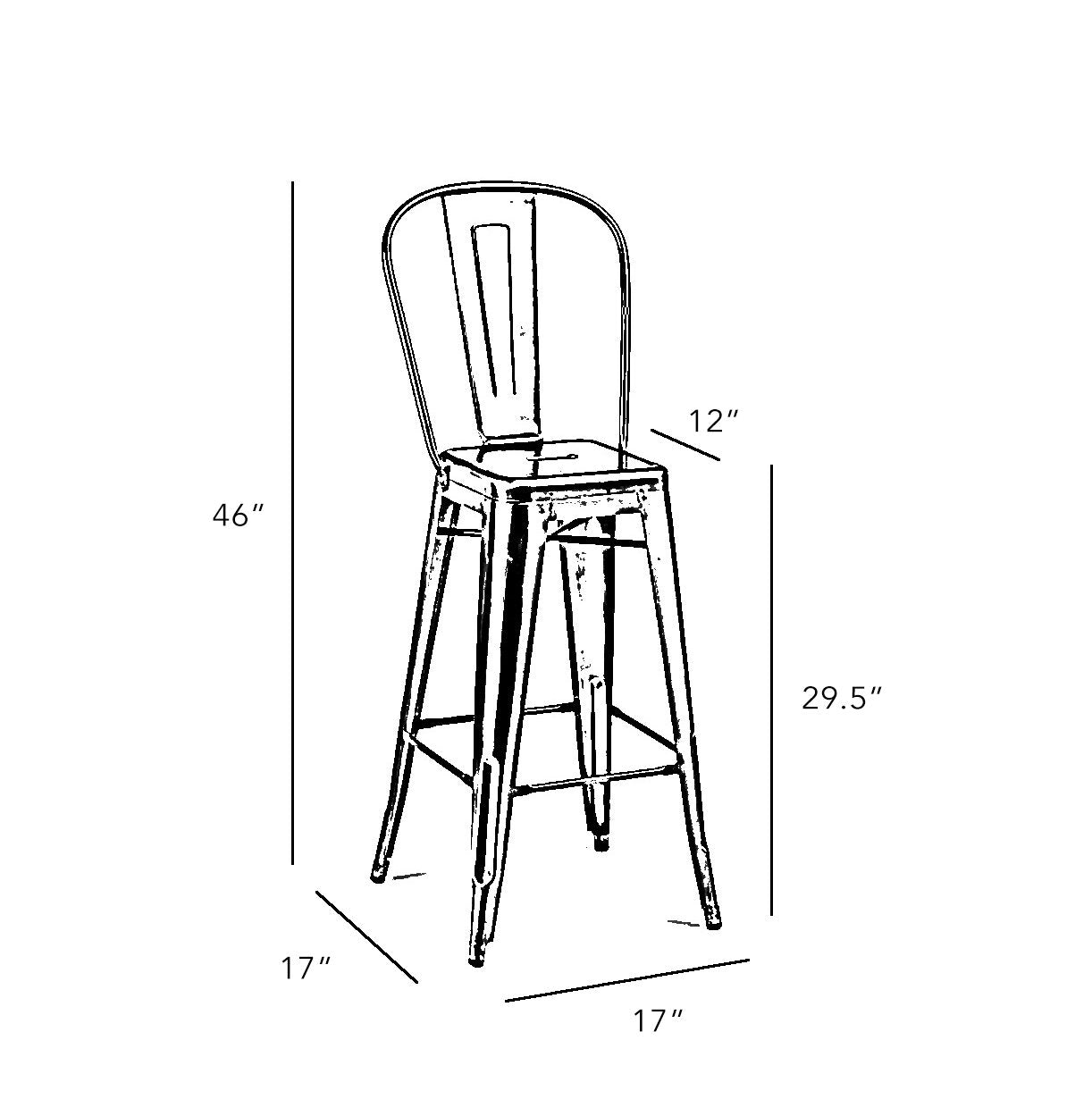 Tolix Style Steel High Back Barstool 30 Inch