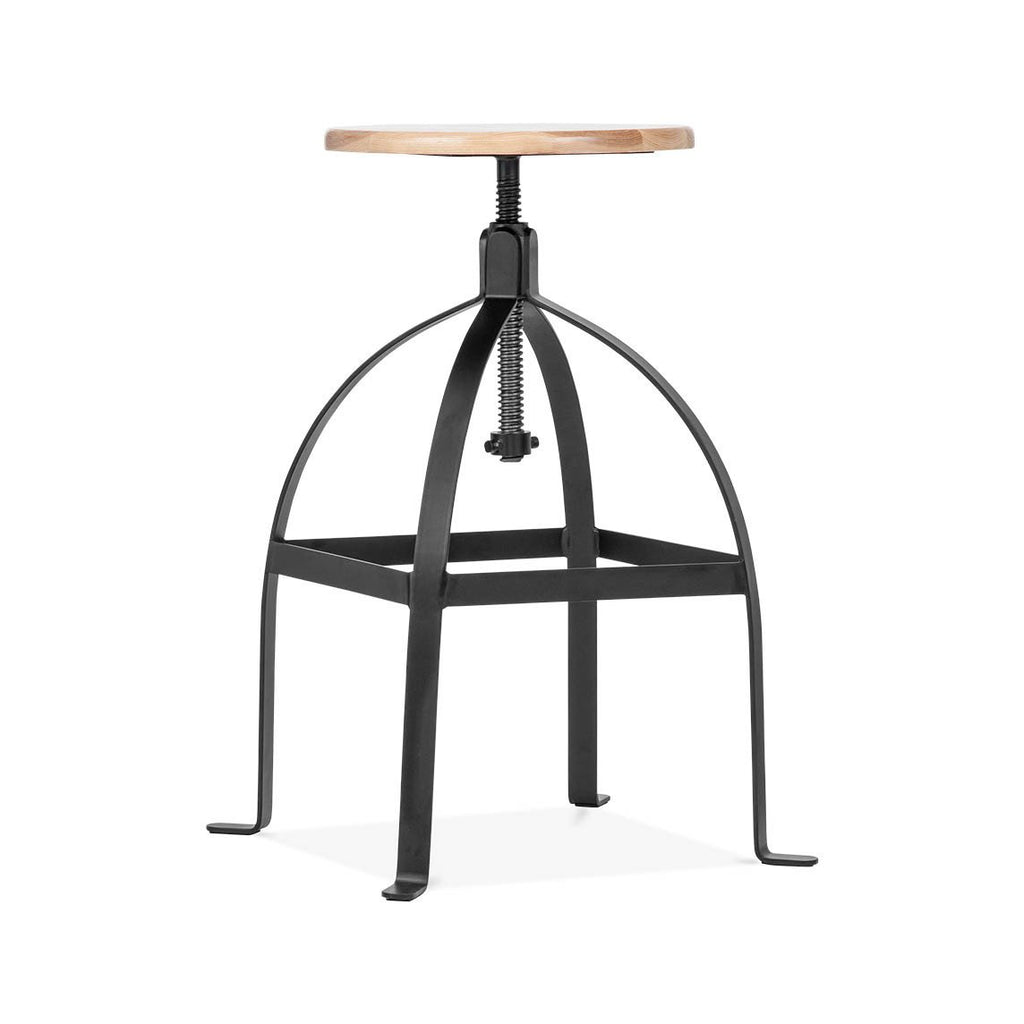 Turner Adjustable Steel Barstool Ash Wood Seat 25 - 30 Inch